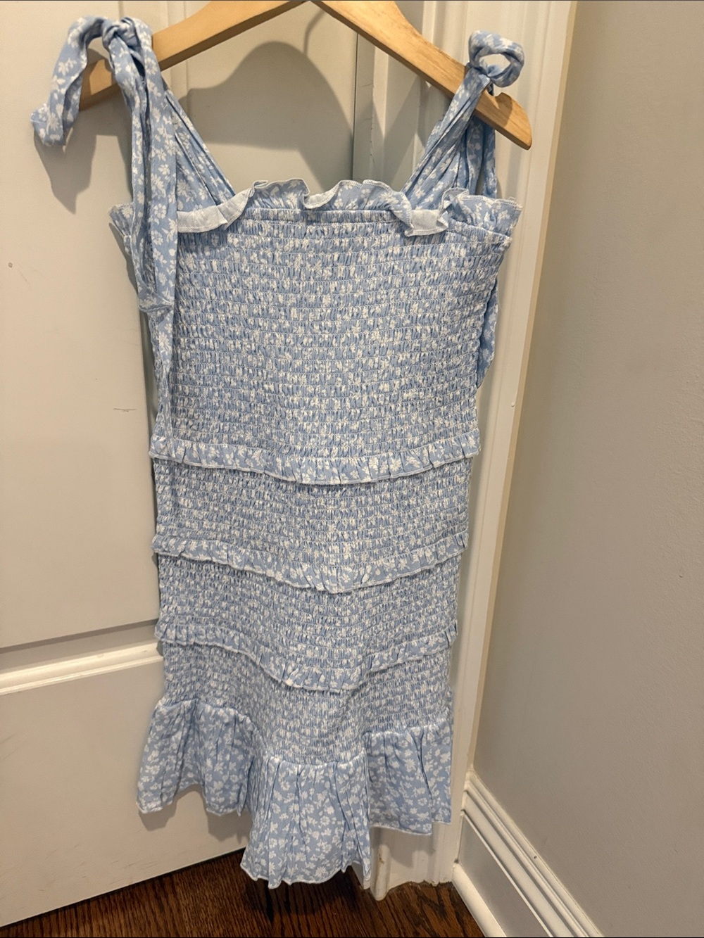 Katie J NYC Light Blue and White Smocked Tiered Sundress